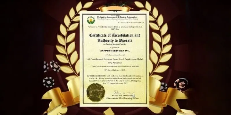 Giấy chứng nhận Pagcor của nhà cái 123B