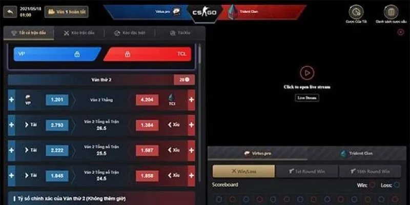 Tỉ lệ cược CS:GO tại 123B đa dạng và hỗ trợ cả kèo live theo từng map.